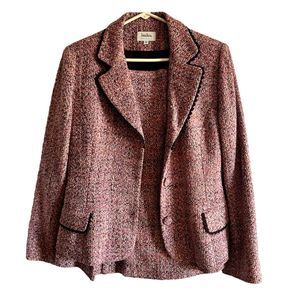 Neiman Marcus Vintage Haute-Couture Pink Brown Tweed Skirt Suit Women's Size 12